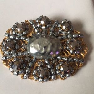 Vintage Miriam Haskell Faux Pearl & Rhinestone Pin